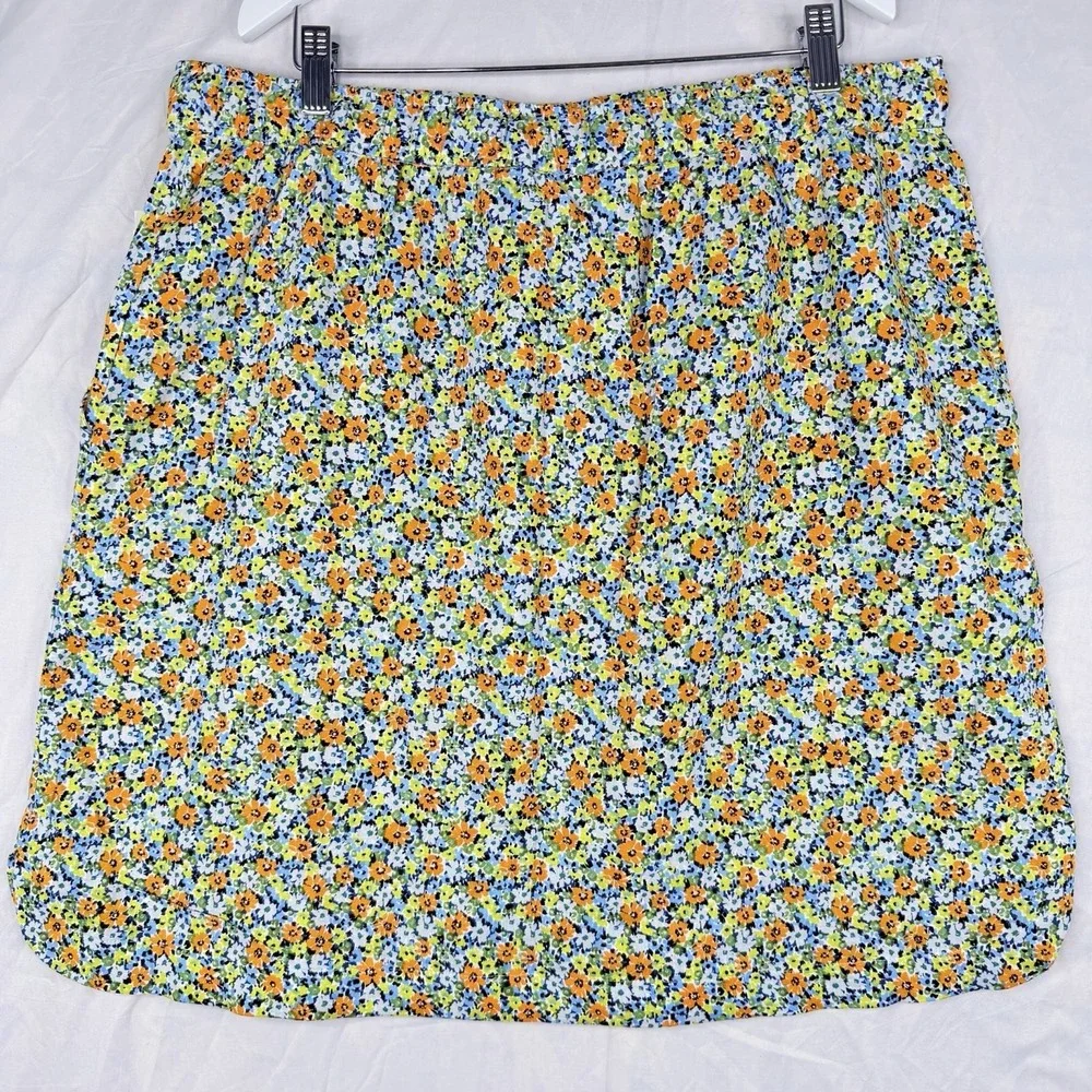 Land 'N Sea Women's SZ-L Orange Floral 55%Linen & Rayon Blend midi length skir‎
